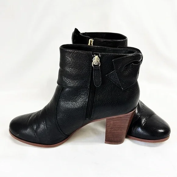 KATE SPADE Black Leather Ankle Boots, Block Heel, Zippers Size 8.5 - Picture 7 of 7